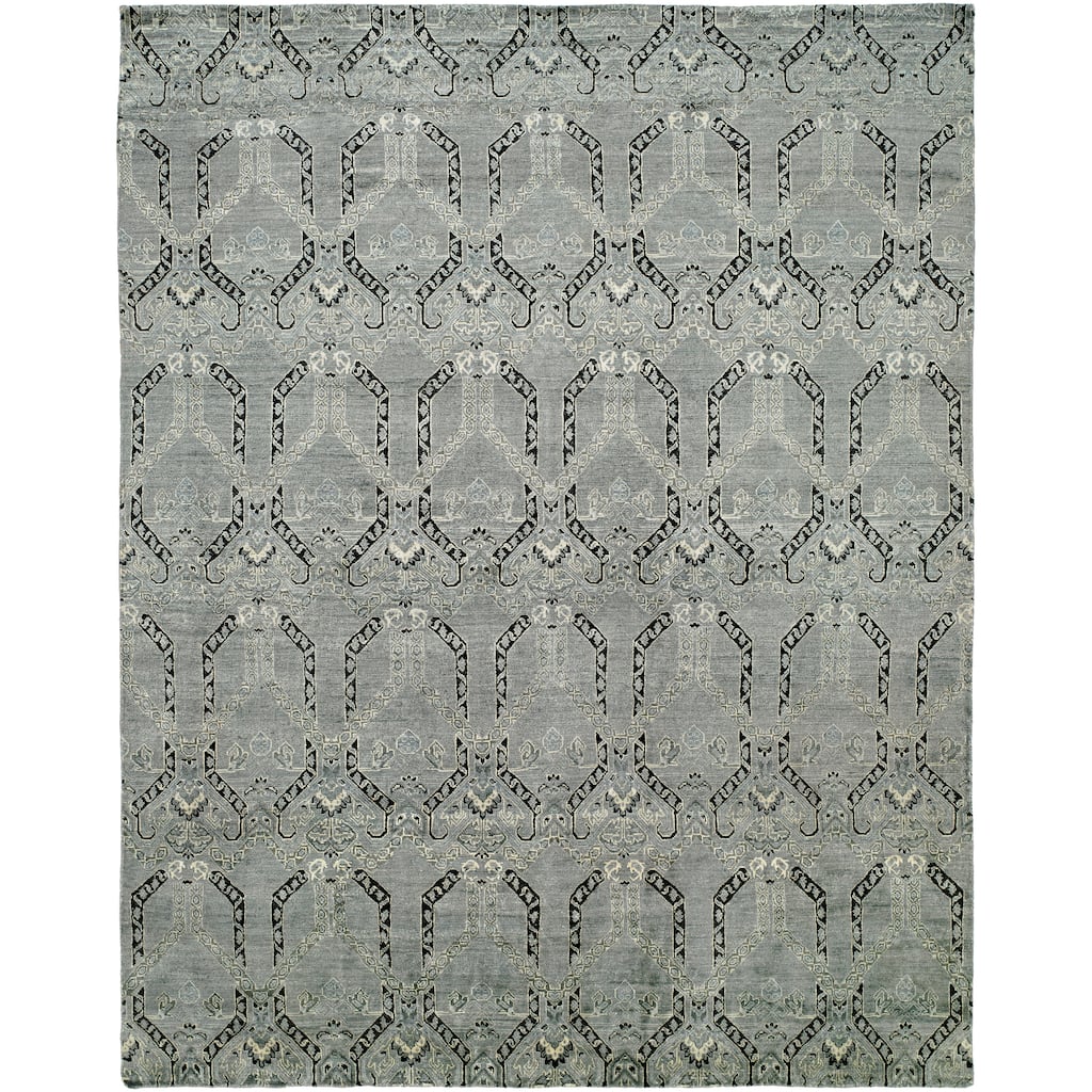 Transitional Grey Hand-Knotted Viscose Area Rug
