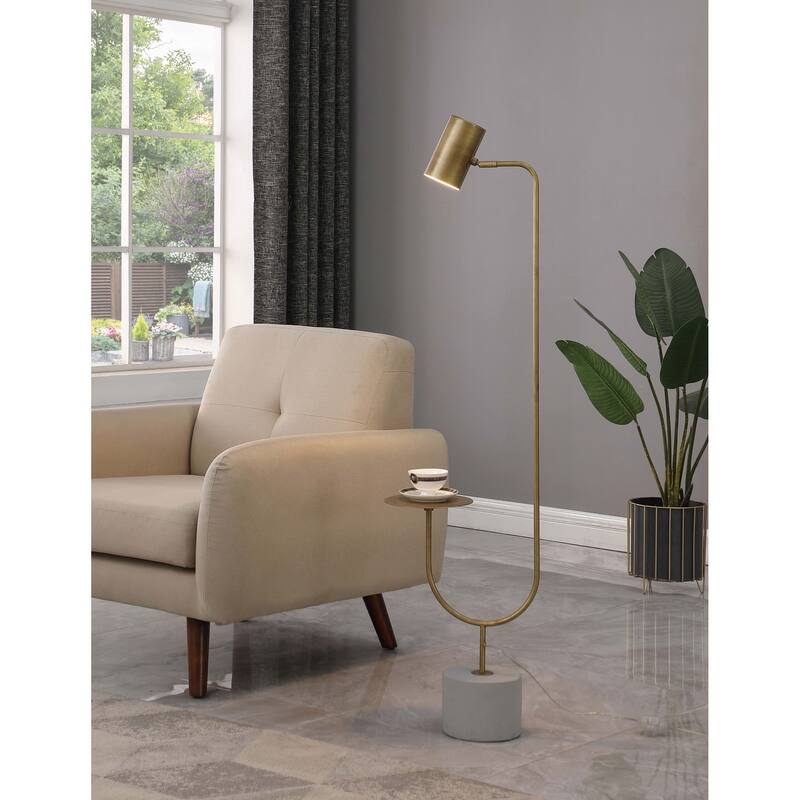 Corletta Antique Brass and Grey Floor Lamp with Round Tray