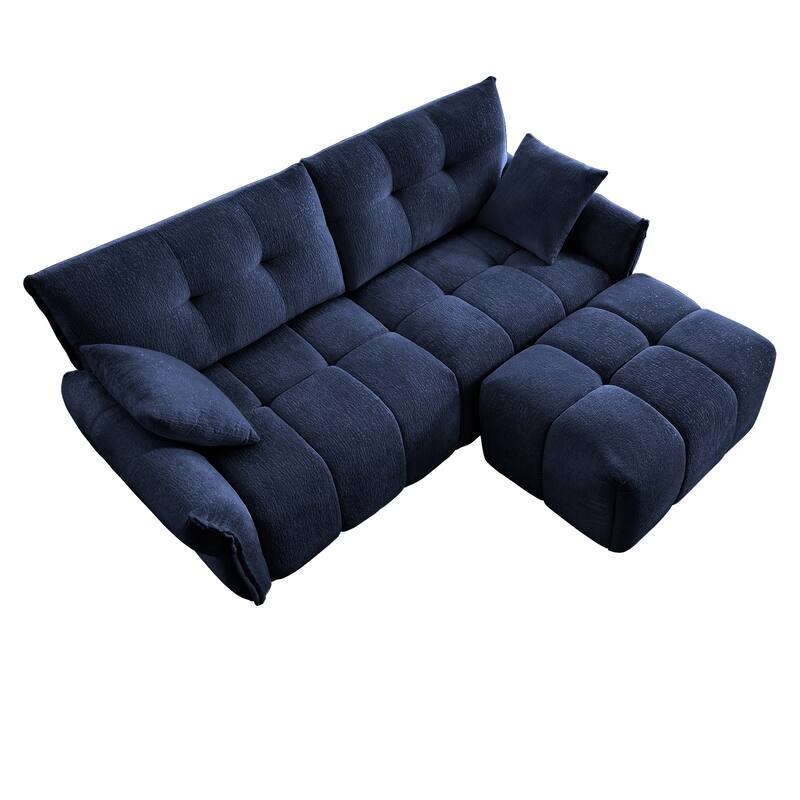 Chenille Fabric Loveseat Sofa with Ottoman, Minimalist Living Room Couch, Modern Flared Arms 2-Seater Sofa for Apartment