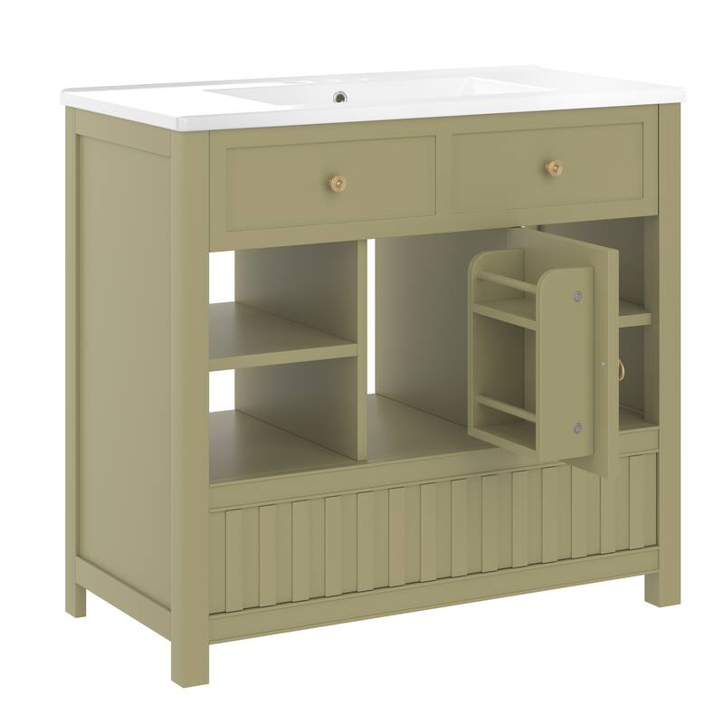 Bathroom Vanity with Sink, Freestanding Bathroom Storage Cabinet, Bathroom Sink Vanity with Open Shelves, Doors & Drawers