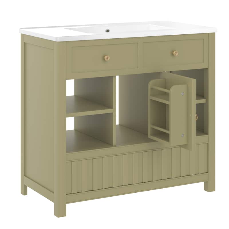 Roomfitters 36 Inch Bathroom Vanity with Sink, Solid Wood Cabinet with Side Shelves and Drawer