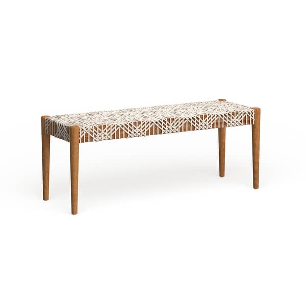 slide 1 of 27, SAFAVIEH- Bandelier Wood and Leather Bench. Off White/Light Oak