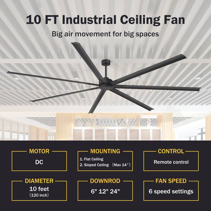 72"/84"/96"/120"/144" Extra Larger HVLS Commercial Ceiling Fan with Remote and Aluminum Blades