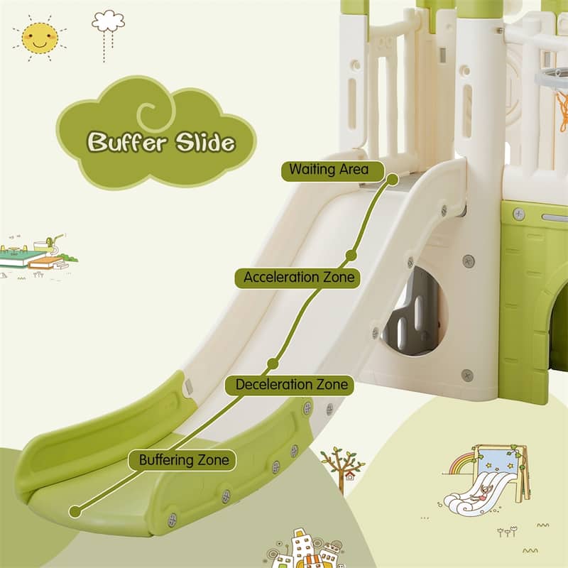 8 in 1 Toddler Climber and Slide Set with Basketball Hoop for Babies