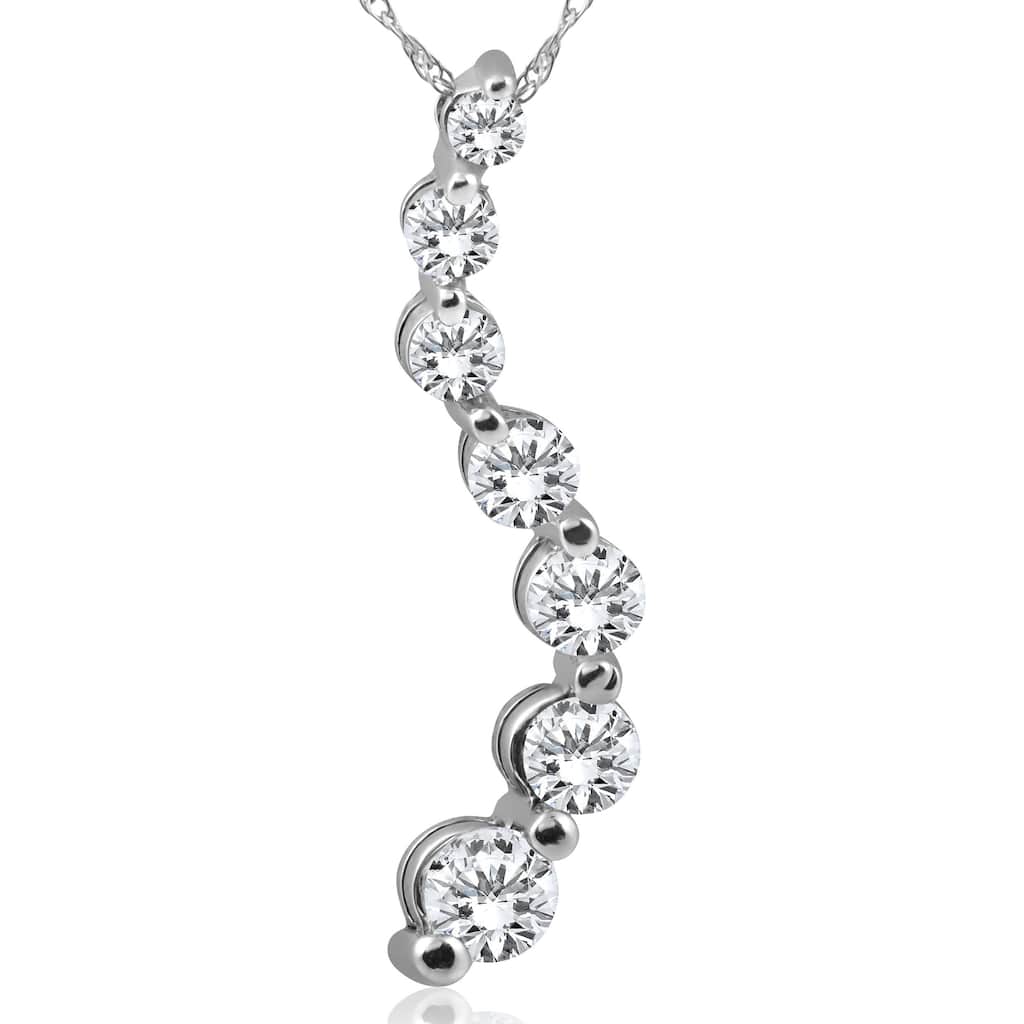 1ct Diamond Journey Pendant White Gold New 1" tall