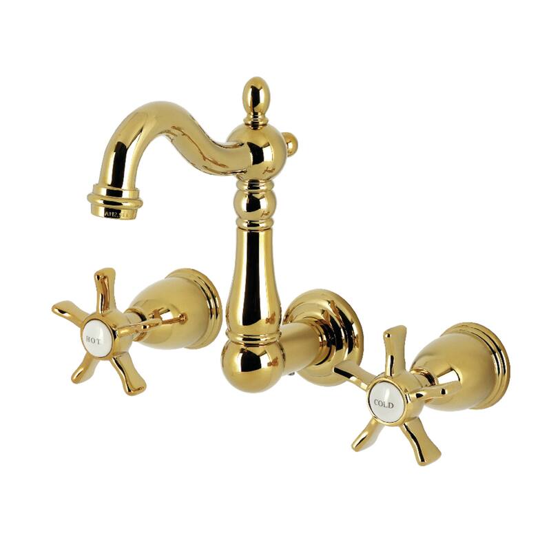 Kingston Brass Hamilton Double-Handle Wall Mount Bathroom Faucet - Polished Brass
