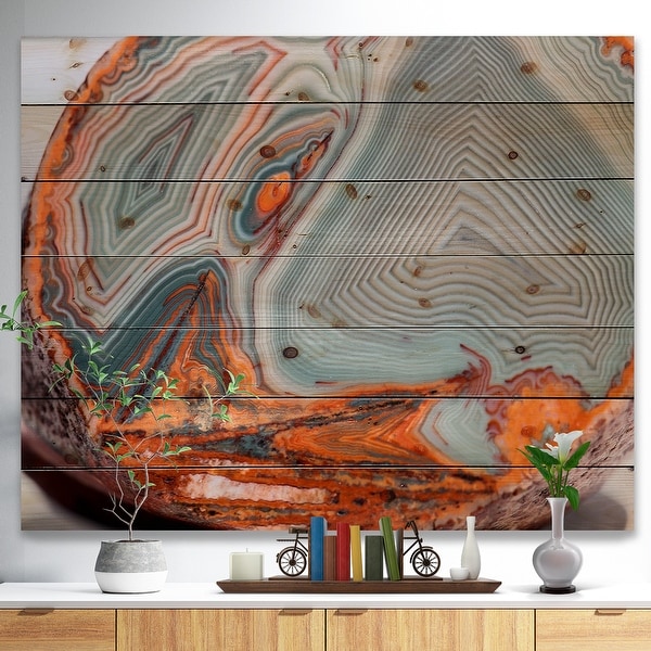 Designart 'Beautiful Lake Superior Agate' Abstract Print on Natural Pine Wood - Grey