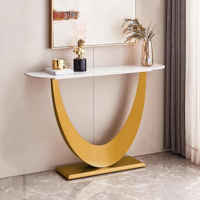 Modern Console Table, Exquisite Shape Design, Metal Frame with Adjustable Foot Pads