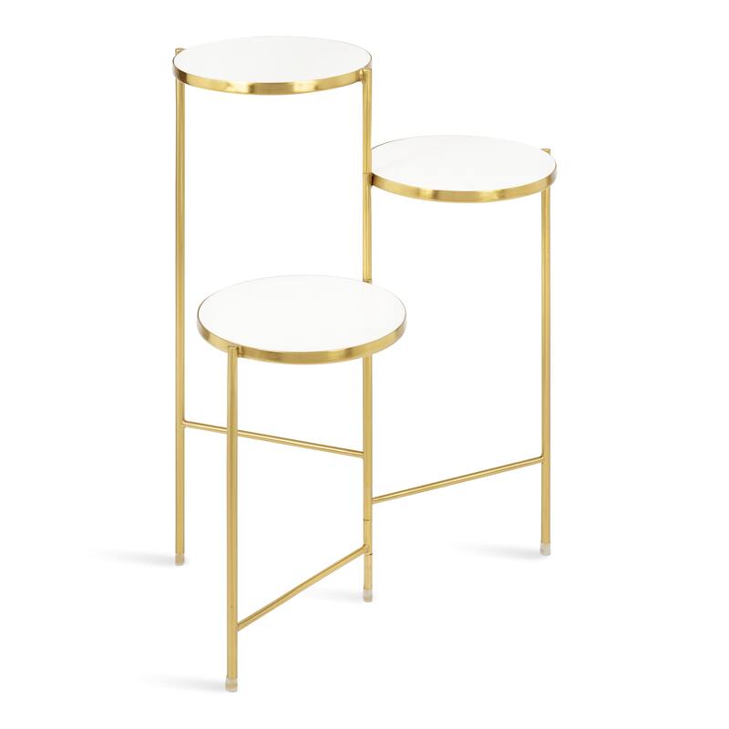 Kate and Laurel Fields Tri-Level Metal Plant Stand - 10x10x30 - White/Gold