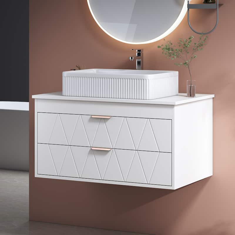 31.5" Modern Single Bathroom Vanity with Ceramic Vessel Sink and Wide Storage Cabinet