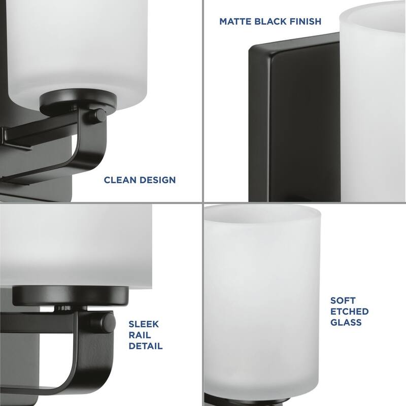 League Collection One-Light Matte Black and Etched Glass Modern Farmhouse Bath Vanity Light - 4.5 in x 5.5 in x 8 in