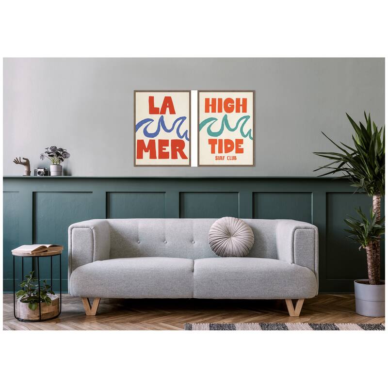 Kate and Laurel La Mer & high Tide Surf Club 2 Piece Framed Canvas Wall Art Set by Alicia Bock