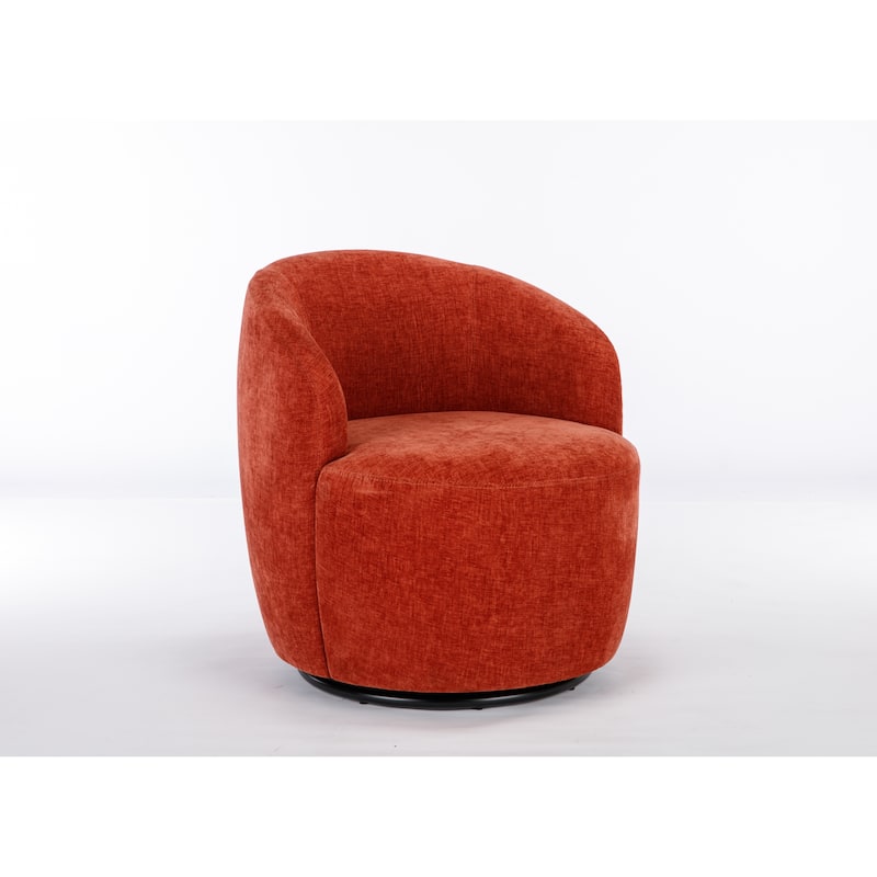 Orange Chenille 25.6" Swivel Barrel Chair with Black Coating
