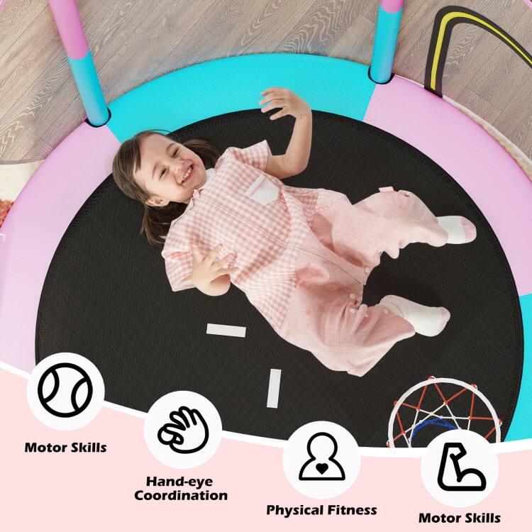60 inch Kids Trampoline Toddler Recreational Trampoline with Basketball Hoop-Macaron - Multi