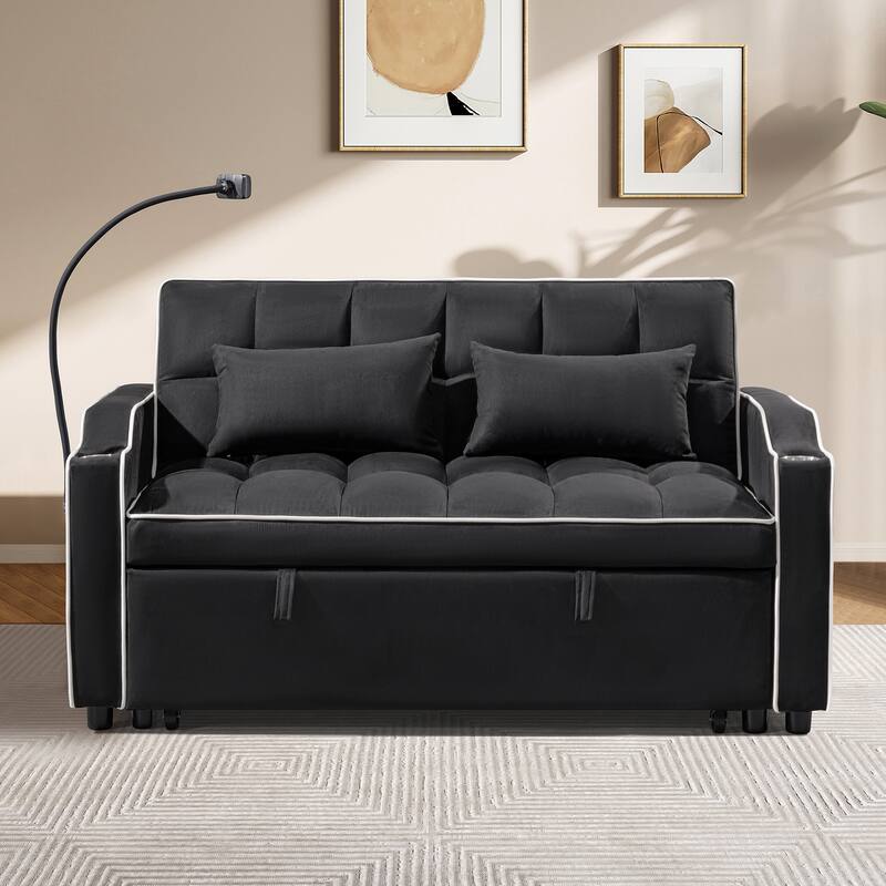 Modern Multifunctional Foldable Sofa Bed with Adjustable Backrest, Upgraded Suede Fabric, USB Port, Ashtray - 55" * 35" * 30"