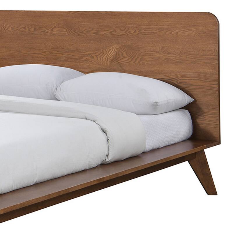 Stacy Queen Size Platform Bed, Panel Headboard, Walnut Brown Solid Wood