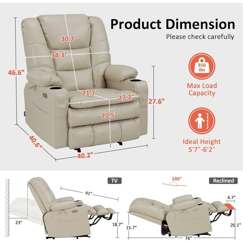MCombo Large-Wide Dual Motor Power Lift Recliner with Massage and Dual Heating for Big and Tall Elderly, Faux Leather R7635