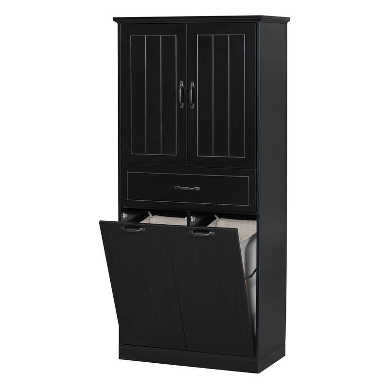 Bathroom Storage Cabinet with Two Laundry Baskets, Storage Cabinet with Doors and Drawer for Home