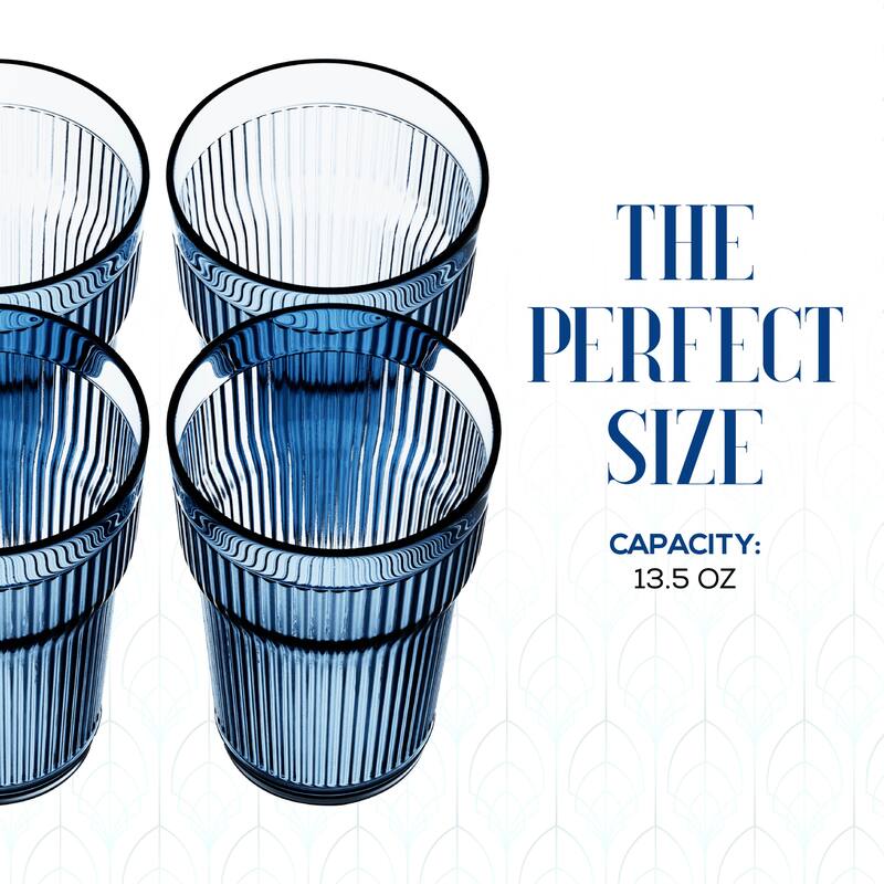 Elle Decor Acrylic Ribbed Water Tumblers Set of 4 - 14 oz.
