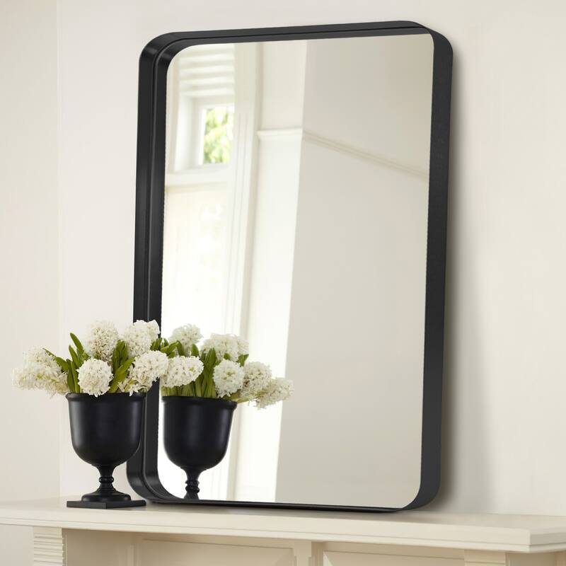Modern Aluminum Alloy Wall-mounted Rectangular/Arched Deep Mirror - 42x32-Rectangle - Black