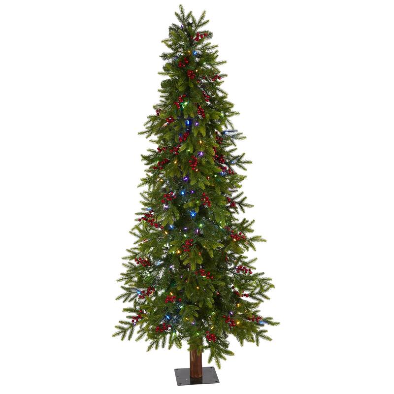 6’ Victoria Berries Artificial Christmas Tree, Multi LED Lights - 6 Foot