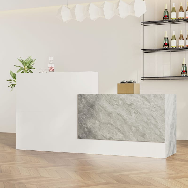 Reception Desk in White with Computer Surface and 4 Shelves