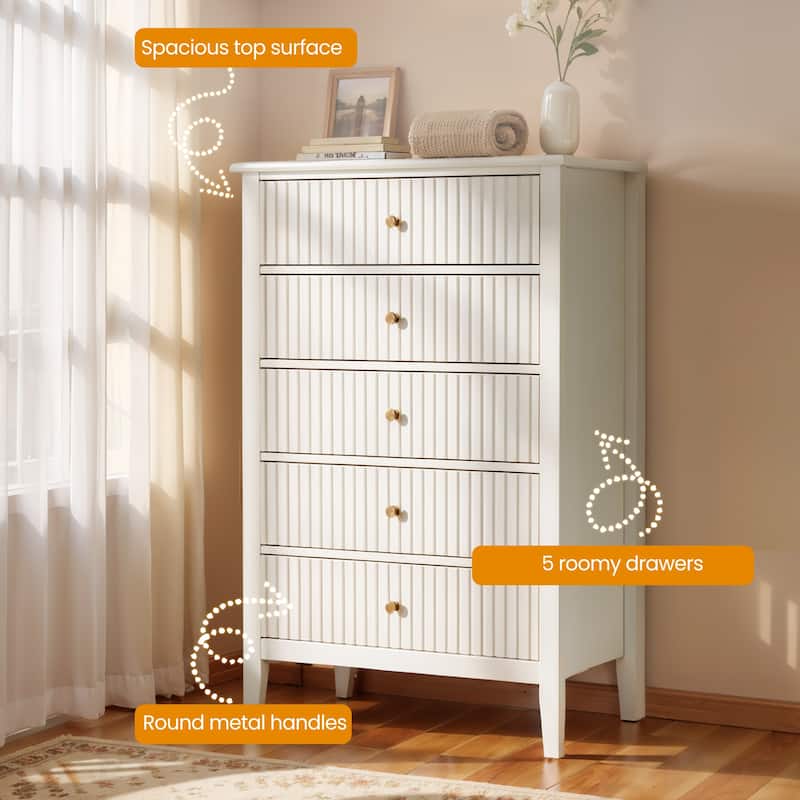 Elegant 5-Drawer Dresser Antique White for Bedroom