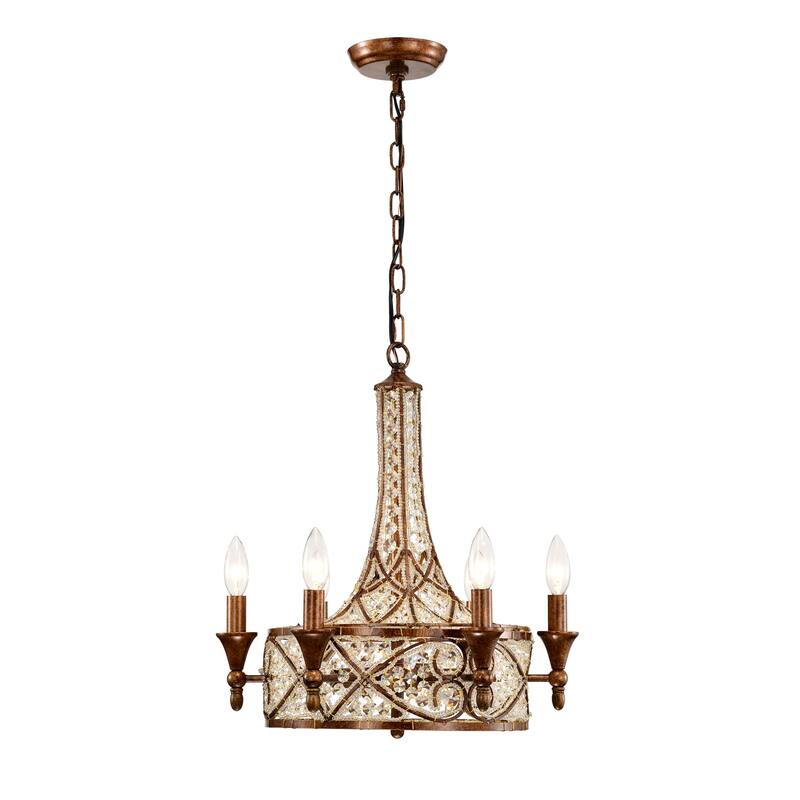 Kimo 6-light Spain Bronze Finish Scroll and Crystal Chandelier Ceiling Light - Spanish-Bronze