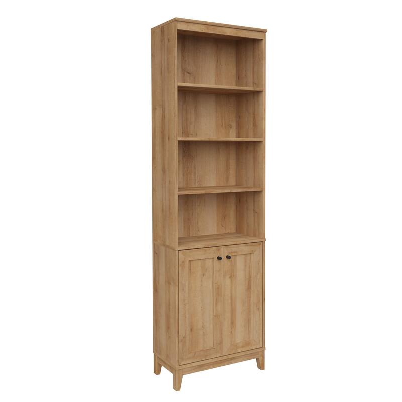 Prepac Yaletown 79.5" H Bookcase, Extra Tall Bookshelf with 4 Shelves and 2 Doors, Accent Bookshelf for Living Room, Home Office - Natural Oak
