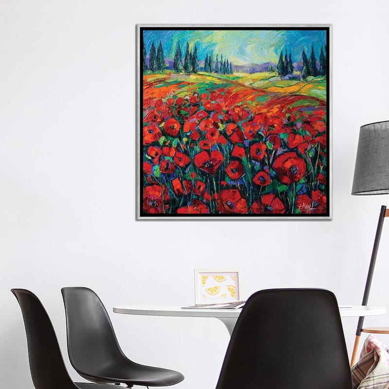iCanvas "Poppies And Cypresses" by Mona Edulesco Framed