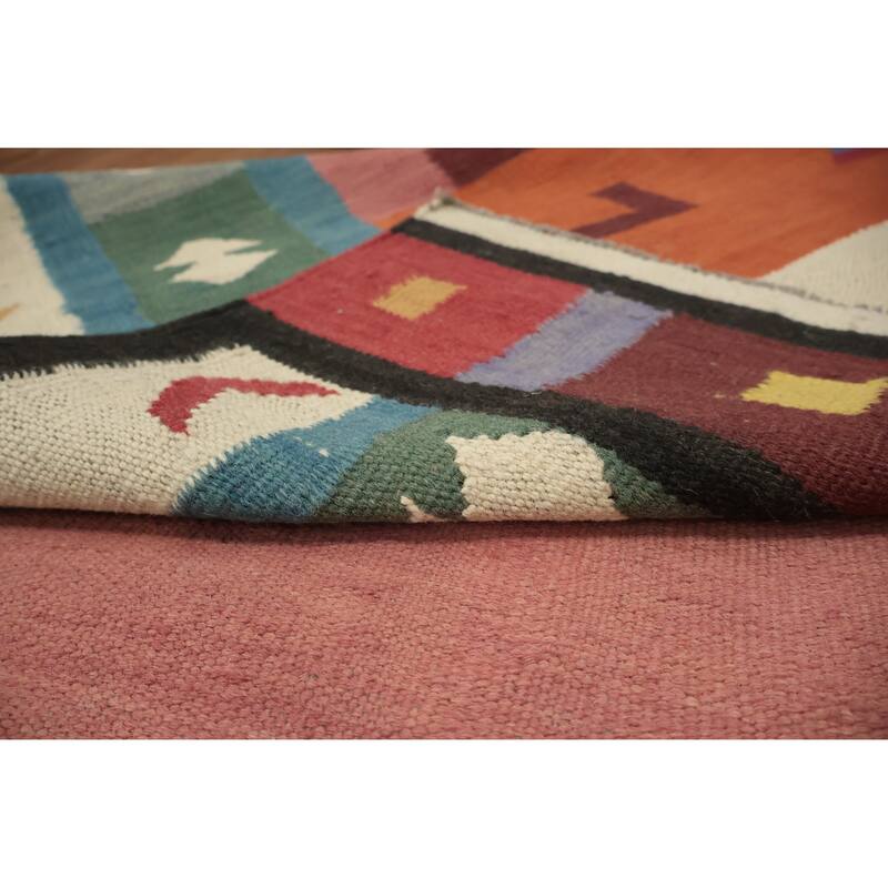 Hand Woven Oriental 100% Wool Carpet Southwestern Tribal Multi-Colored Kilim Area Rug - 12' 5'' X 5' 2''