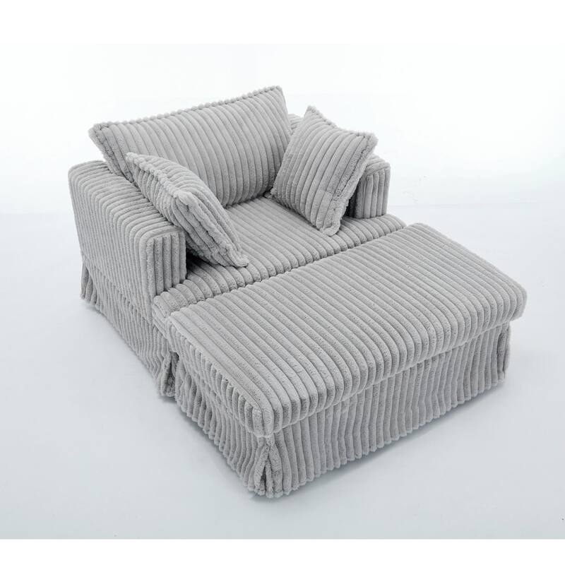 47.7'' Corduroy Deep Seat Upholstered Daybed with Movable Ottoman