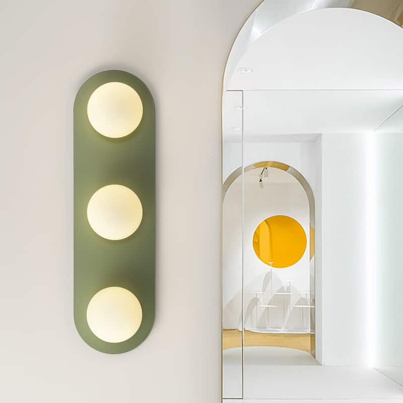 3-Light Modern Rectangular Gray-Green Frosted Opal Glass Globe Bubble Bathroom Vanity Light