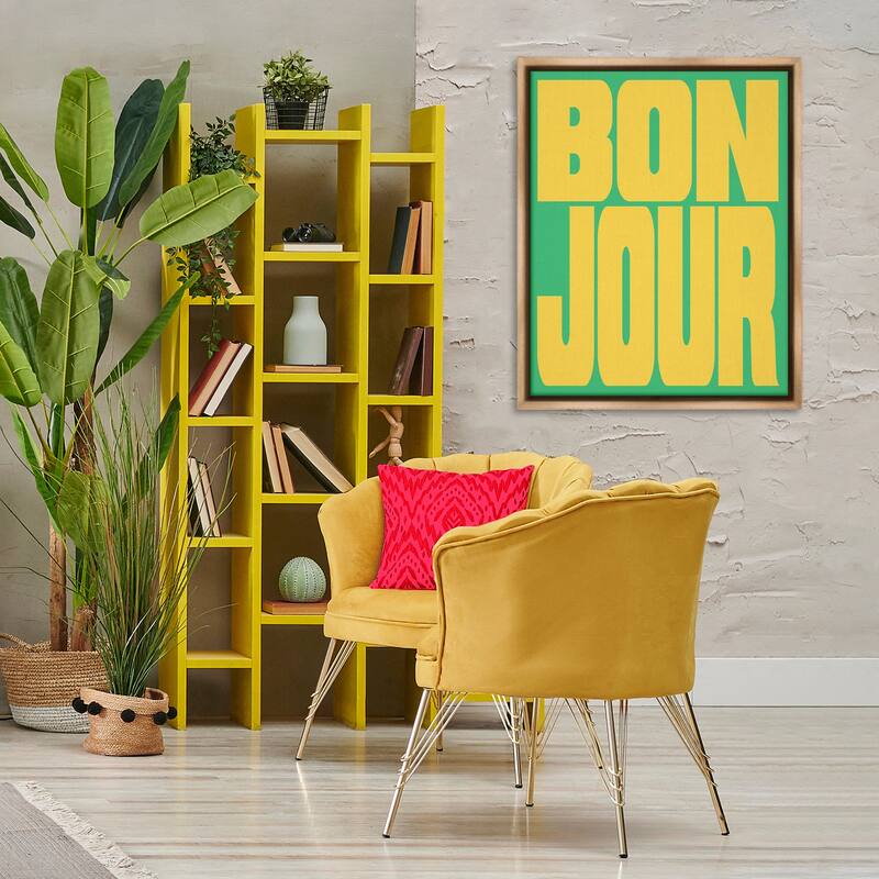 Stupell Bonjour Yellow & Green Framed Floater Canvas Wall Art Design By House of Lulu