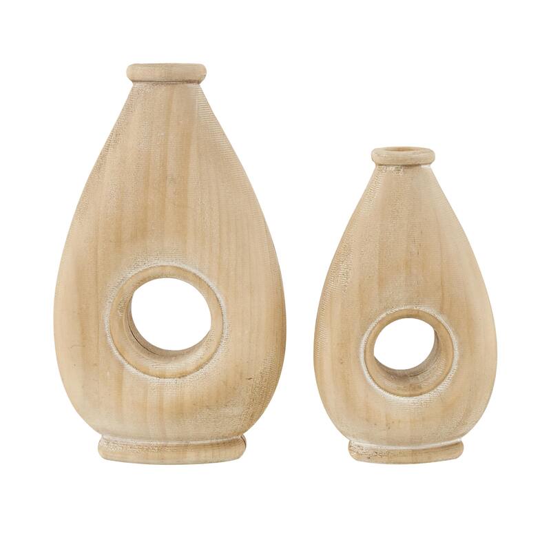 Wood Teardrop Decorative Vase with Cutout Center - Set of 2 Brown - Roche River Decor