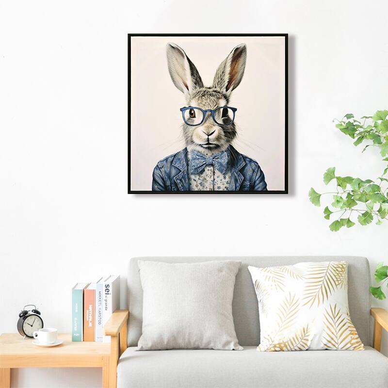 Gallery Wrapped Canvas Wall Art - Dapper Bunny in Tailored Cobalt Blue Suit, Modern Animal Portrait Framed Print