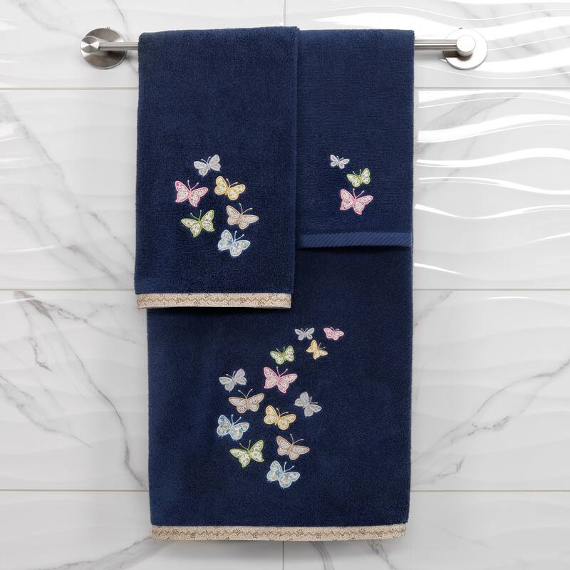 Authentic Hotel and Spa 100% Turkish Cotton Mariposa 2PC Embellished Fingertip Towel Set