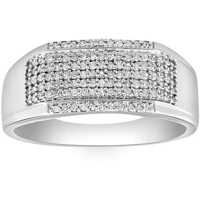 1/2Ct Men's Pave Diamond Ring in White Gold