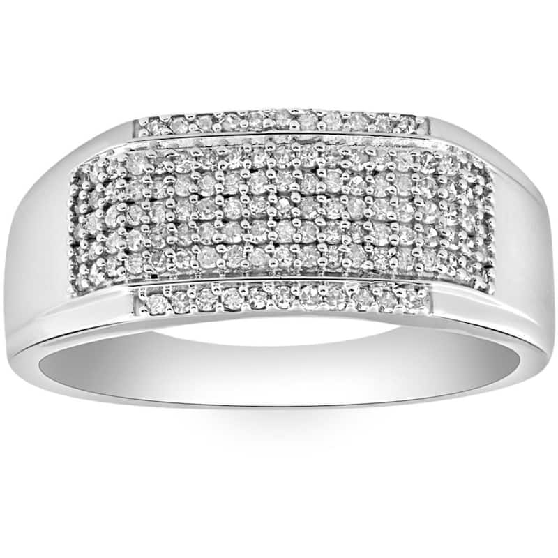 Bliss Diamond 1/2Ct Men's Pave Diamond Ring in White Gold - 9