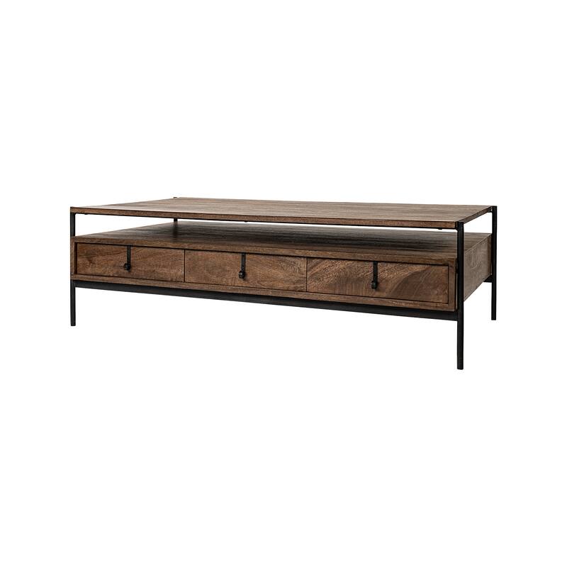 Glenn I Square Dark Brown Wood and Iron Black Frame Side Table