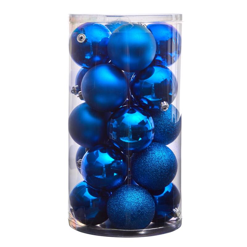 Shatterproof 3-Finish Christmas Ball Ornaments - 3" (80mm) - Blue - 20ct