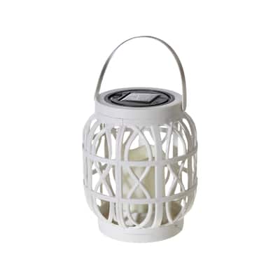 LED Solar Basket Weave Lantern With Faux Candle White