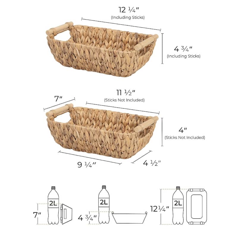 2-Pack Hand-Woven Storage Baskets with Wooden Handles, Wicker Basket for Organizing, Gift Choice