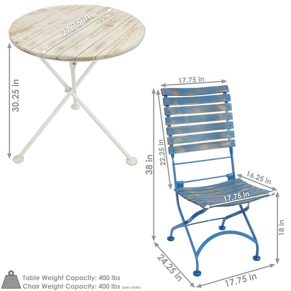 Cafe Couleur 3pc Shabby Chic Wood Folding Table and Chair Set - Blue