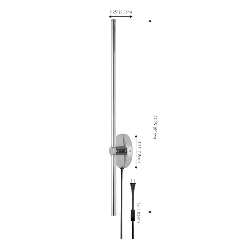 Marion 27.25" 1-Light Modern Minimalist Iron Adjustable Bar Integrated LED Plug-In Sconce, by JONATHAN Y