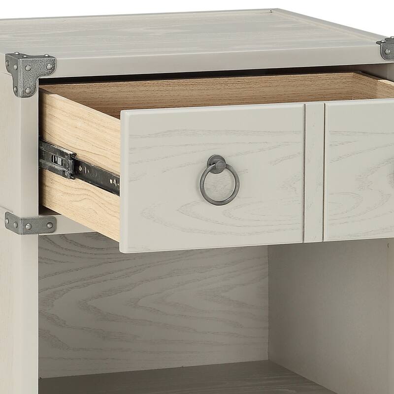 Gray Industrial Nightstand with Smooth Glide Drawer and Metal Braces