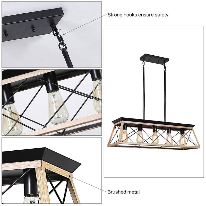 Farmhouse Restaurant 5-Light Metal Rectangular Chandelier