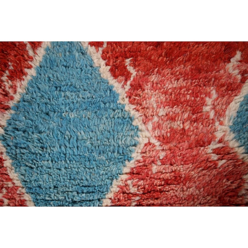 Orange & Blue Plush Moroccan Accent Rug Hand-Knotted Wool Carpet - 2'10" x 5'7"
