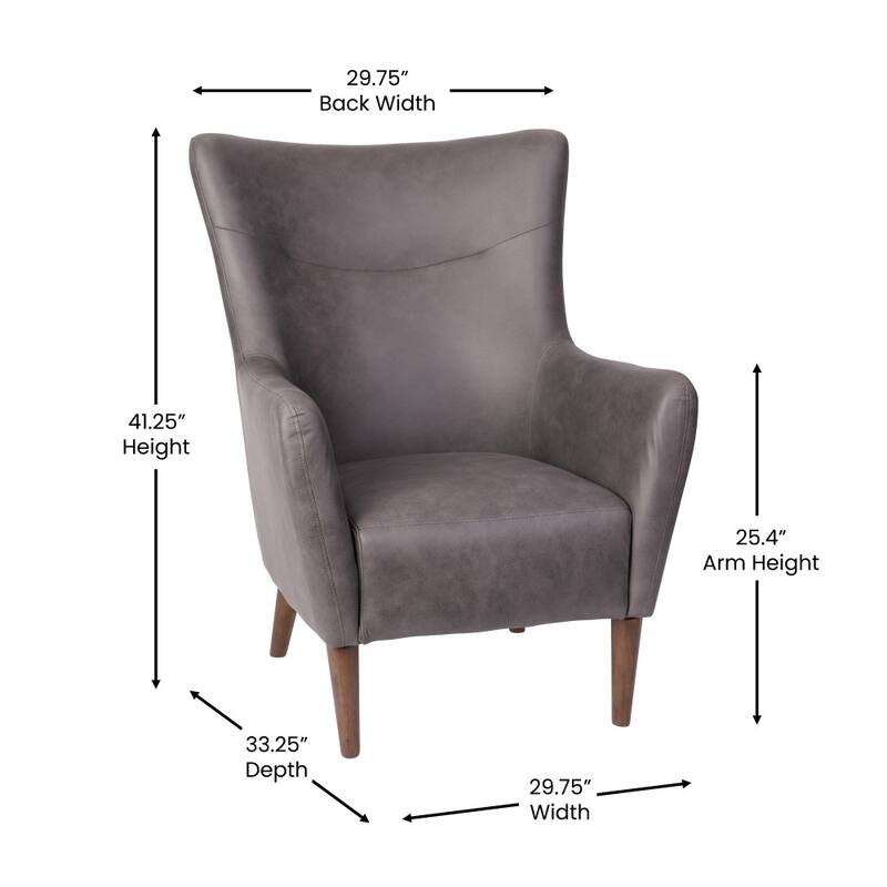 Commercial Upholstered Wingback Accent Chair with Wooden Frame and Legs - 33.25"D x 29.75"W x 41.25"H