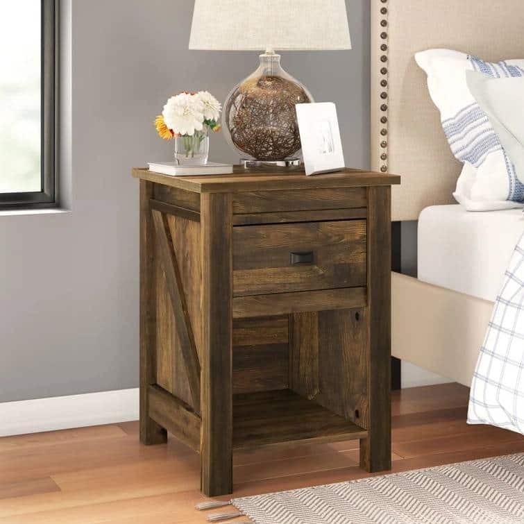 Farmhouse 1-Drawer Bedroom Nightstand with Open Shelf